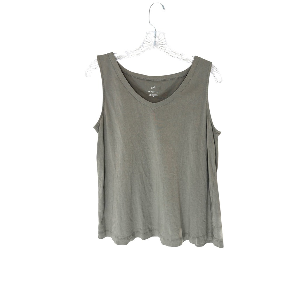 J. Jill Pima Rounded V-Neck Tank Top Gray Sleeveless Basic Stretch Casual Medium